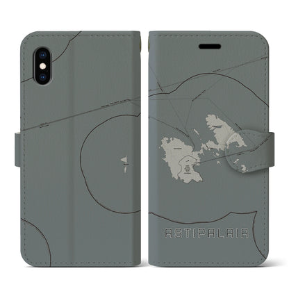 【アスティパレア（ギリシャ）】地図柄iPhoneケース（手帳タイプ）モノトーン・iPhone XS / X 用