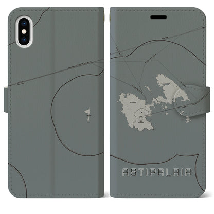 【アスティパレア（ギリシャ）】地図柄iPhoneケース（手帳タイプ）モノトーン・iPhone XS Max 用