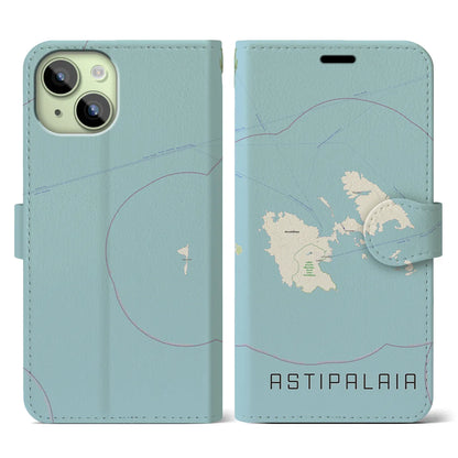 【アスティパレア（ギリシャ）】地図柄iPhoneケース（手帳タイプ）ナチュラル・iPhone 15 用