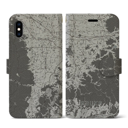 【明日香（奈良県）】地図柄iPhoneケース（手帳タイプ）モノトーン・iPhone XS / X 用