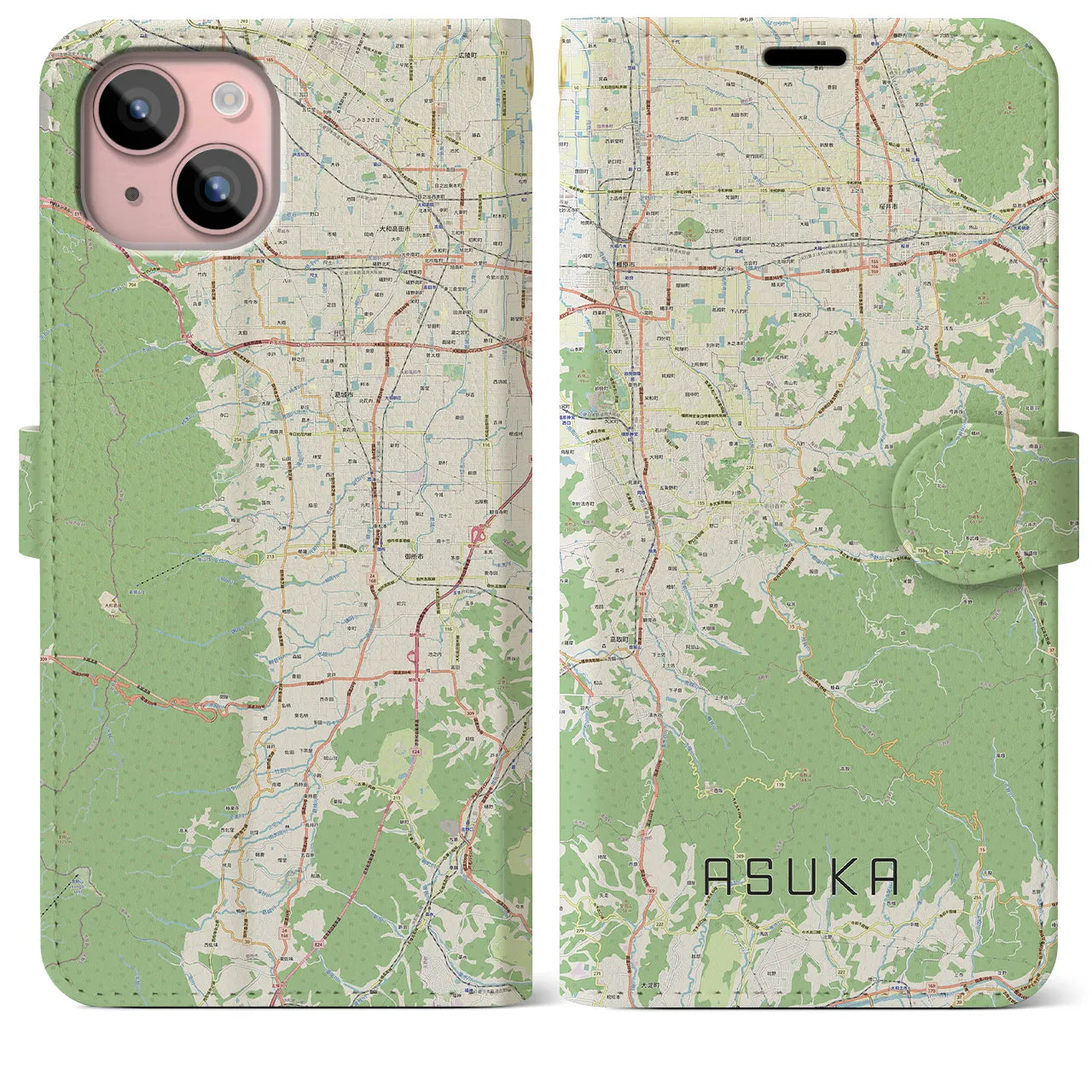 【明日香（奈良県）】地図柄iPhoneケース（手帳タイプ）