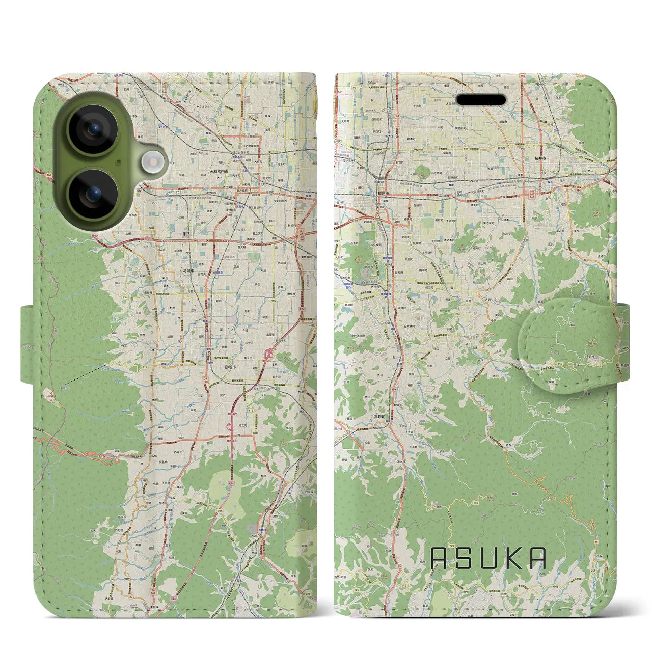 【明日香（奈良県）】地図柄iPhoneケース（手帳タイプ）