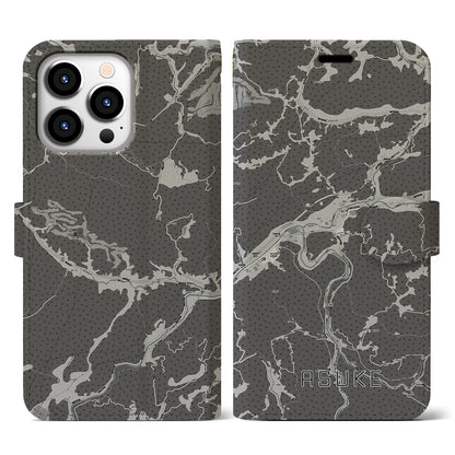 【足助（愛知県）】地図柄iPhoneケース（手帳タイプ）モノトーン・iPhone 13 Pro 用