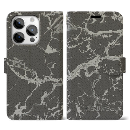 【足助（愛知県）】地図柄iPhoneケース（手帳タイプ）モノトーン・iPhone 14 Pro 用