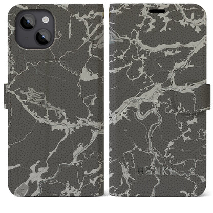 【足助（愛知県）】地図柄iPhoneケース（手帳タイプ）モノトーン・iPhone 14 Plus 用