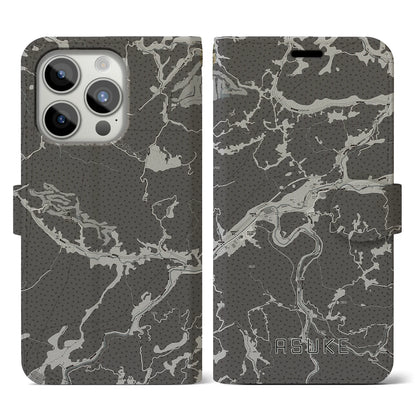 【足助（愛知県）】地図柄iPhoneケース（手帳タイプ）モノトーン・iPhone 15 Pro 用