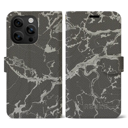 【足助（愛知県）】地図柄iPhoneケース（手帳タイプ）モノトーン・iPhone 16 用