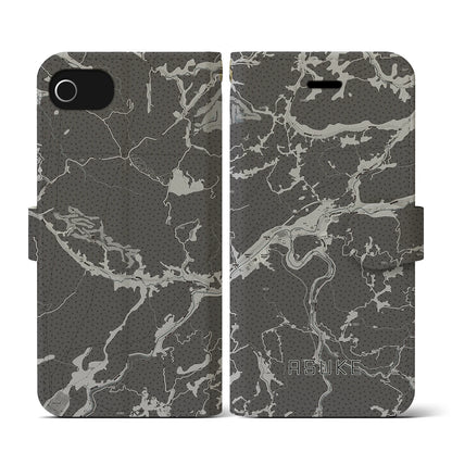 【足助（愛知県）】地図柄iPhoneケース（手帳タイプ）モノトーン・iPhone SE（第3 / 第2世代） / 8 / 7 / 6s / 6 用