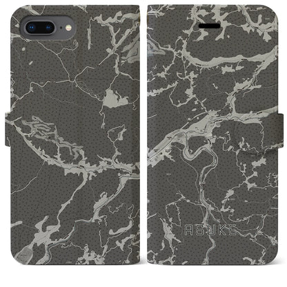 【足助（愛知県）】地図柄iPhoneケース（手帳タイプ）モノトーン・iPhone 8Plus /7Plus / 6sPlus / 6Plus 用