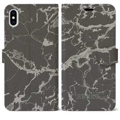 【足助（愛知県）】地図柄iPhoneケース（手帳タイプ）モノトーン・iPhone XS Max 用