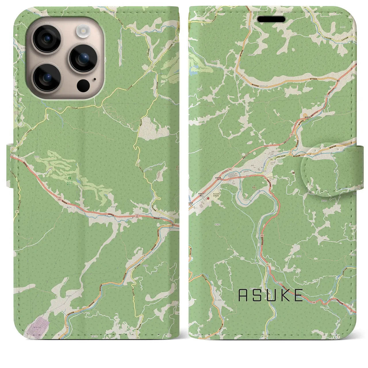 【足助（愛知県）】地図柄iPhoneケース（手帳タイプ）ナチュラル・iPhone 16 Plus 用