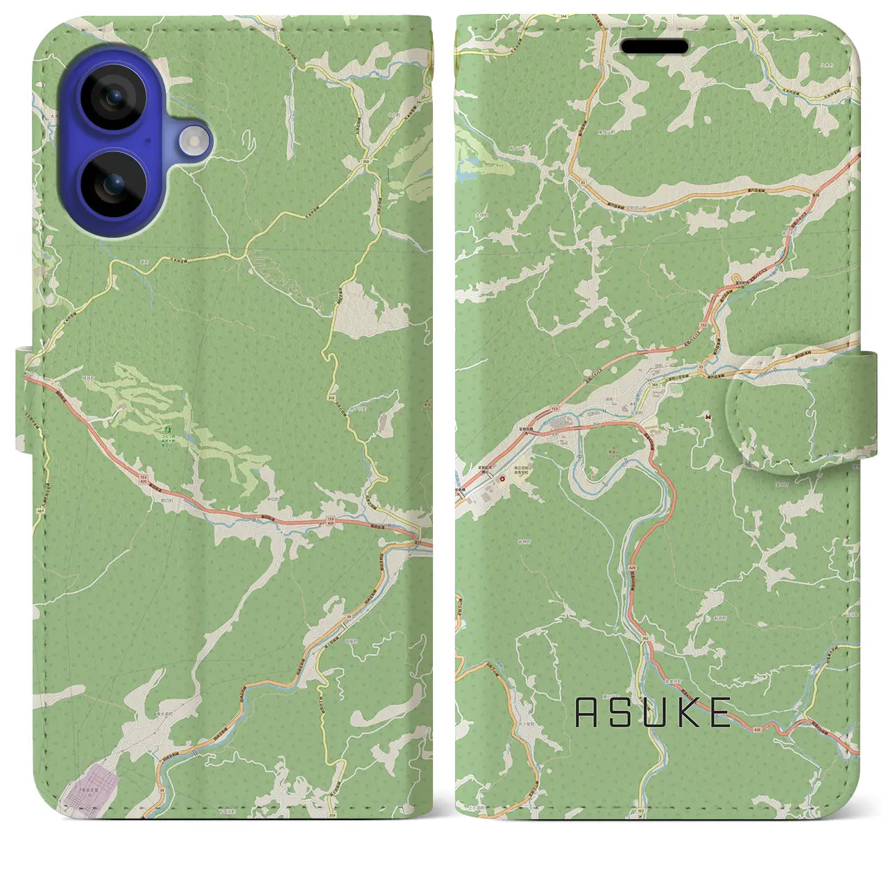 【足助（愛知県）】地図柄iPhoneケース（手帳タイプ）ナチュラル・iPhone 16 Pro Max 用