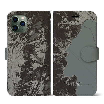 【熱海（静岡県）】地図柄iPhoneケース（手帳タイプ）モノトーン・iPhone 11 Pro 用