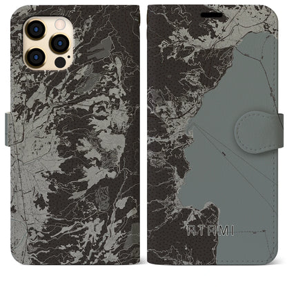 【熱海（静岡県）】地図柄iPhoneケース（手帳タイプ）モノトーン・iPhone 12 Pro Max 用