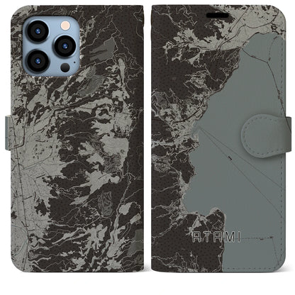 【熱海（静岡県）】地図柄iPhoneケース（手帳タイプ）モノトーン・iPhone 13 Pro Max 用