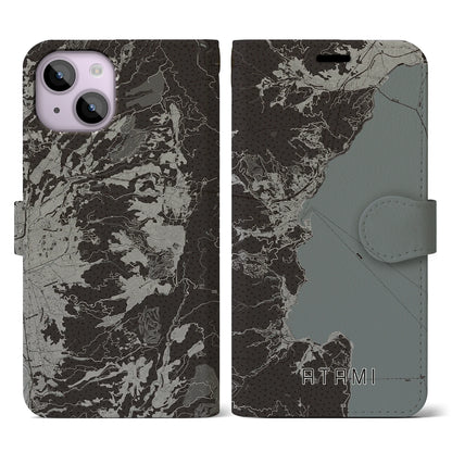 【熱海（静岡県）】地図柄iPhoneケース（手帳タイプ）モノトーン・iPhone 14 用