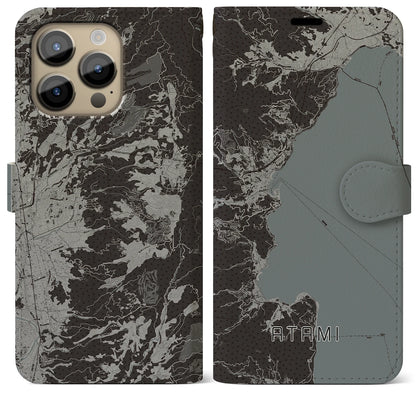 【熱海（静岡県）】地図柄iPhoneケース（手帳タイプ）モノトーン・iPhone 14 Pro Max 用