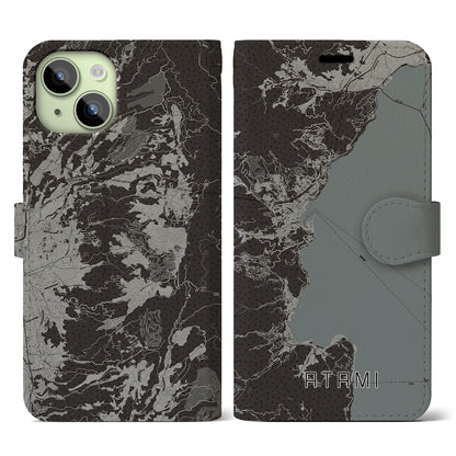 【熱海（静岡県）】地図柄iPhoneケース（手帳タイプ）モノトーン・iPhone 15 用