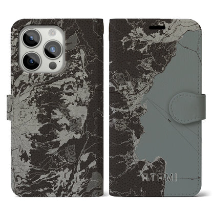 【熱海（静岡県）】地図柄iPhoneケース（手帳タイプ）モノトーン・iPhone 15 Pro 用