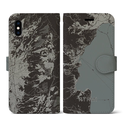 【熱海（静岡県）】地図柄iPhoneケース（手帳タイプ）モノトーン・iPhone XS / X 用