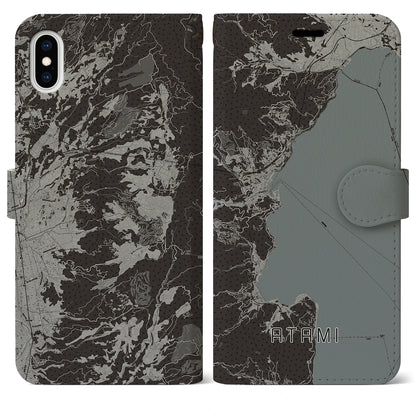 【熱海（静岡県）】地図柄iPhoneケース（手帳タイプ）モノトーン・iPhone XS Max 用