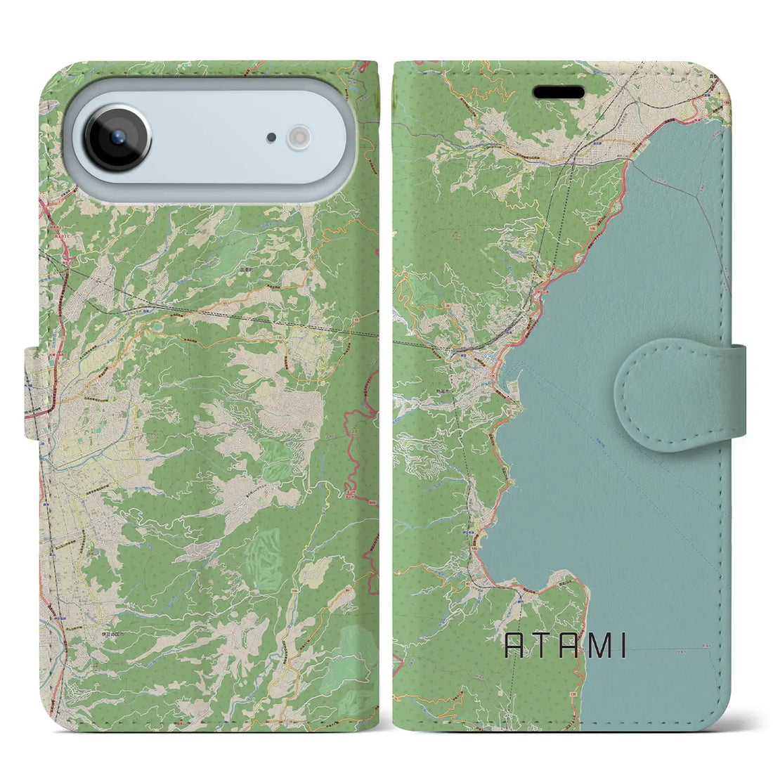 【熱海（静岡県）】地図柄iPhoneケース（手帳タイプ）ナチュラル・iPhone 17 Pro Max 用