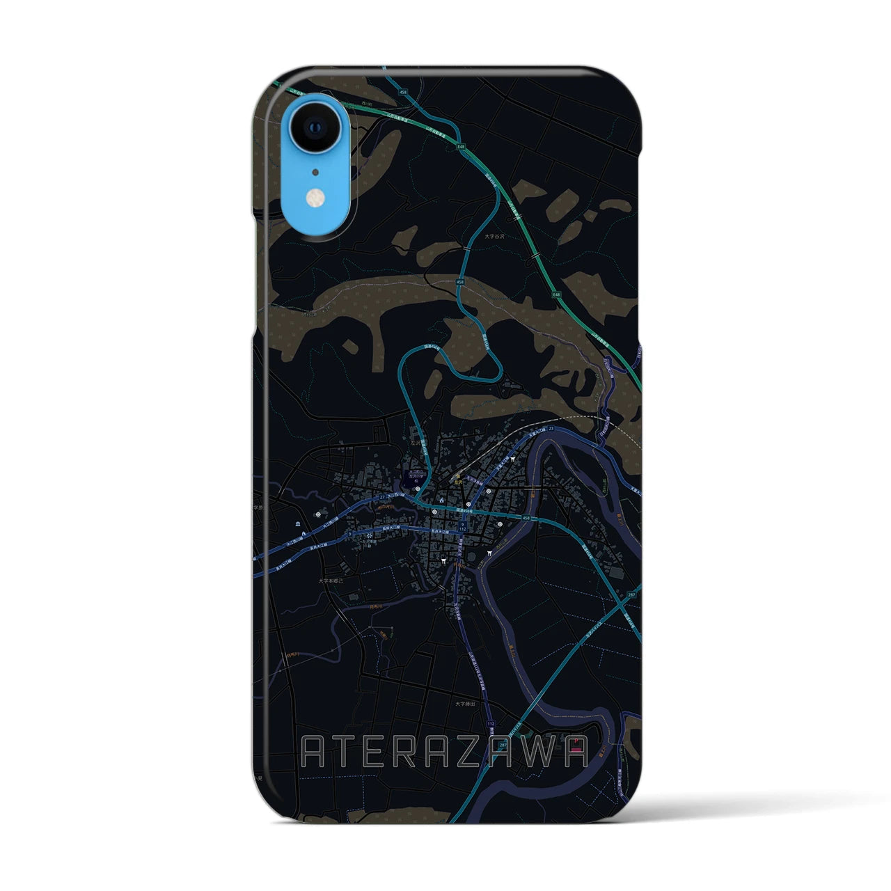 【左沢（山形県）】地図柄iPhoneケース（バックカバータイプ）ブラック・iPhone XR 用