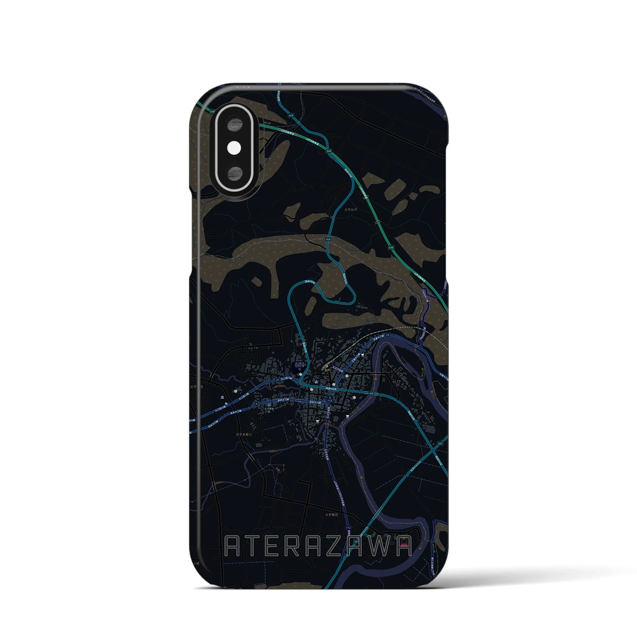 【左沢（山形県）】地図柄iPhoneケース（バックカバータイプ）ブラック・iPhone XS / X 用