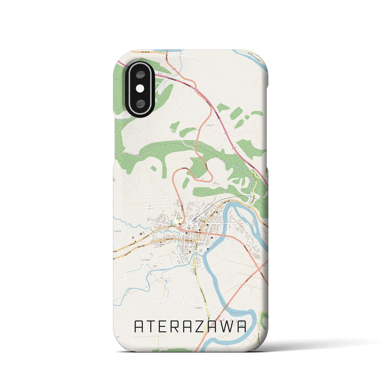 【左沢（山形県）】地図柄iPhoneケース（バックカバータイプ）ナチュラル・iPhone XS / X 用