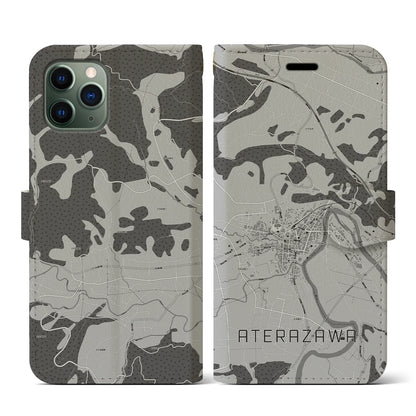 【左沢（山形県）】地図柄iPhoneケース（手帳タイプ）モノトーン・iPhone 11 Pro 用