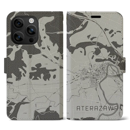 【左沢（山形県）】地図柄iPhoneケース（手帳タイプ）モノトーン・iPhone 16 用