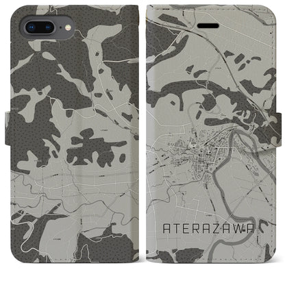 【左沢（山形県）】地図柄iPhoneケース（手帳タイプ）モノトーン・iPhone 8Plus /7Plus / 6sPlus / 6Plus 用