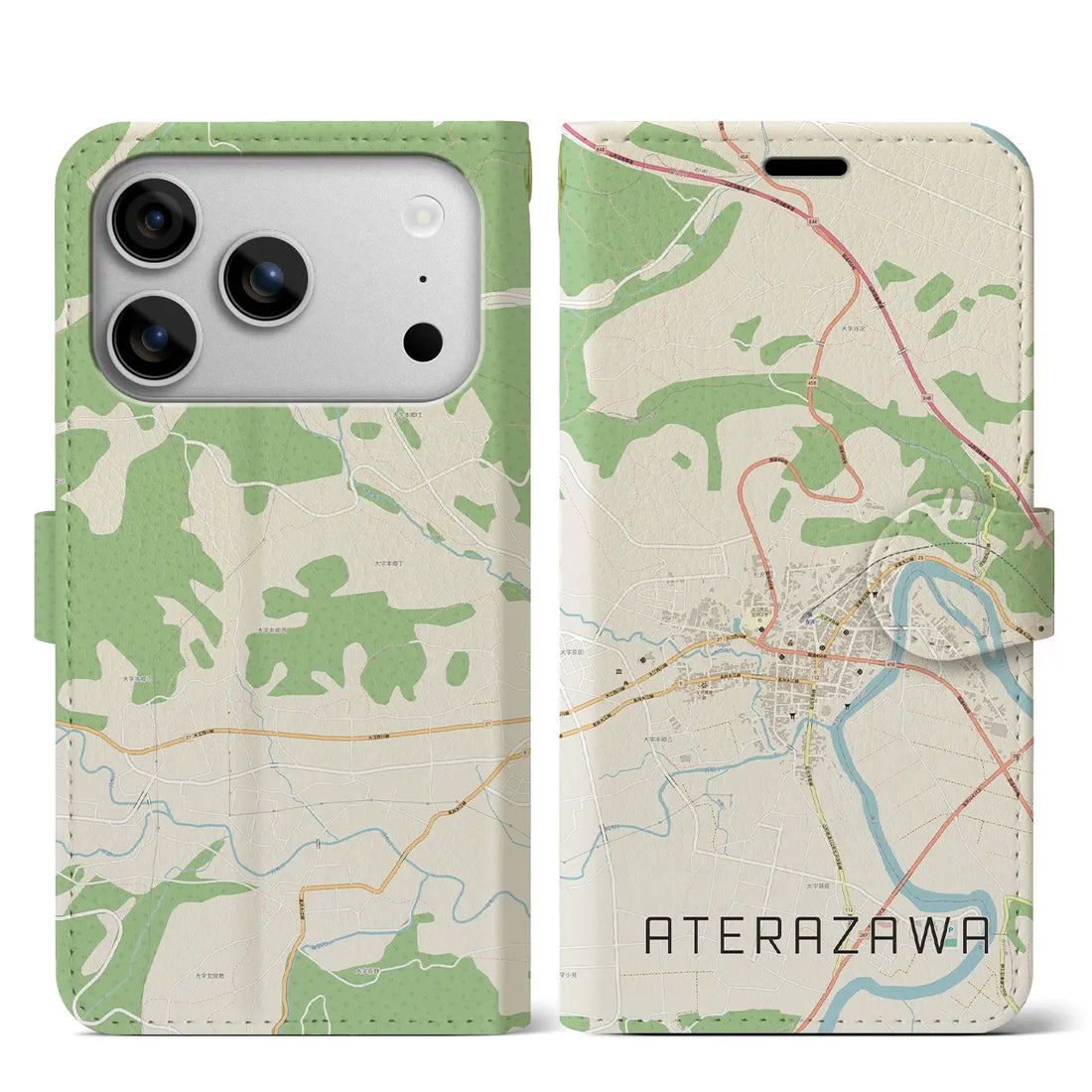 【左沢（山形県）】地図柄iPhoneケース（手帳タイプ）モノトーン・iPhone 17 Pro Max 用