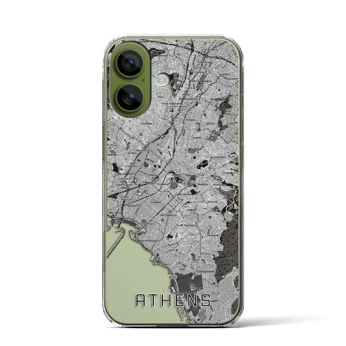 【アテネ（ギリシャ）】地図柄iPhoneケース（クリアタイプ）モノトーン・iPhone 17 Pro Max 用