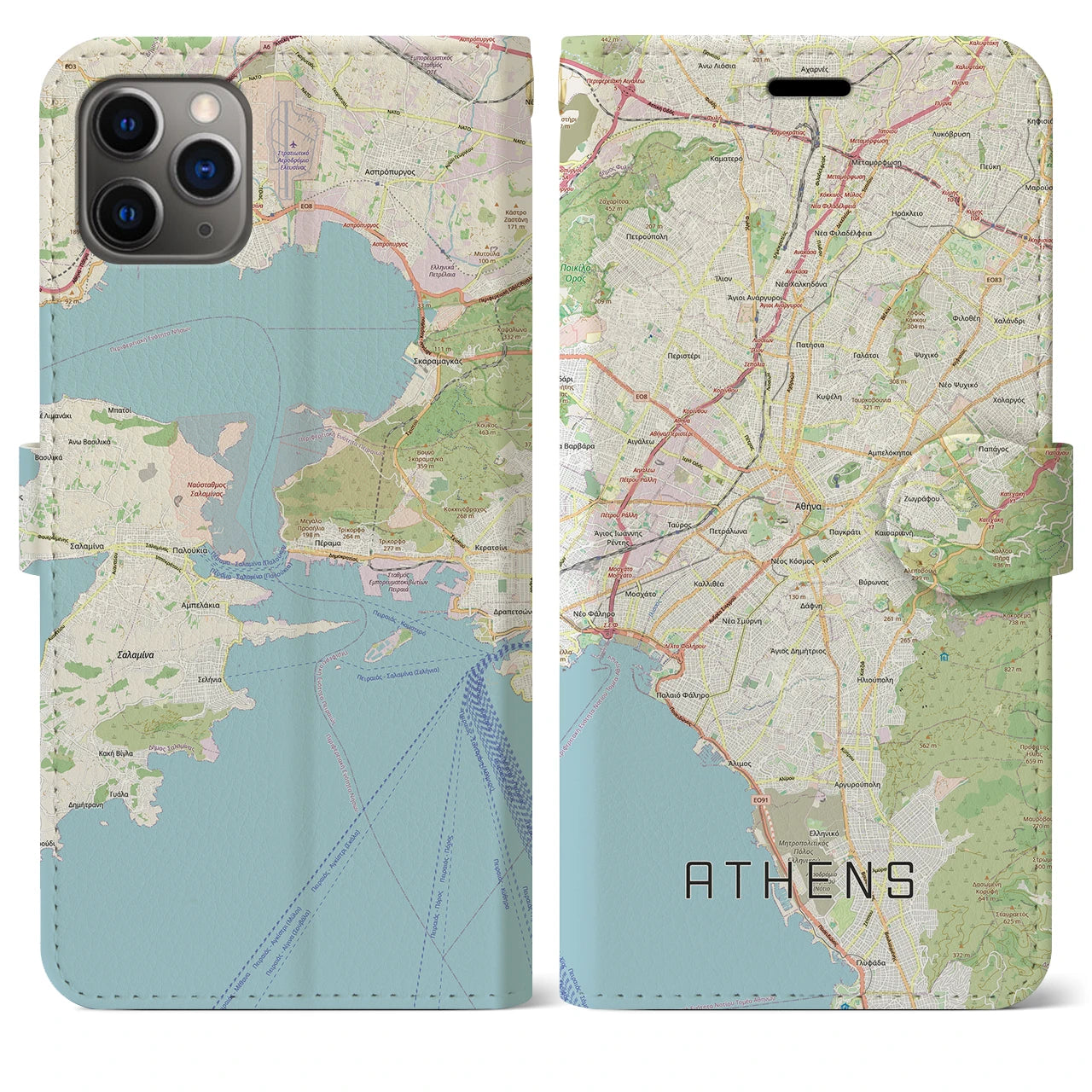 【アテネ（ギリシャ）】地図柄iPhoneケース（手帳タイプ）