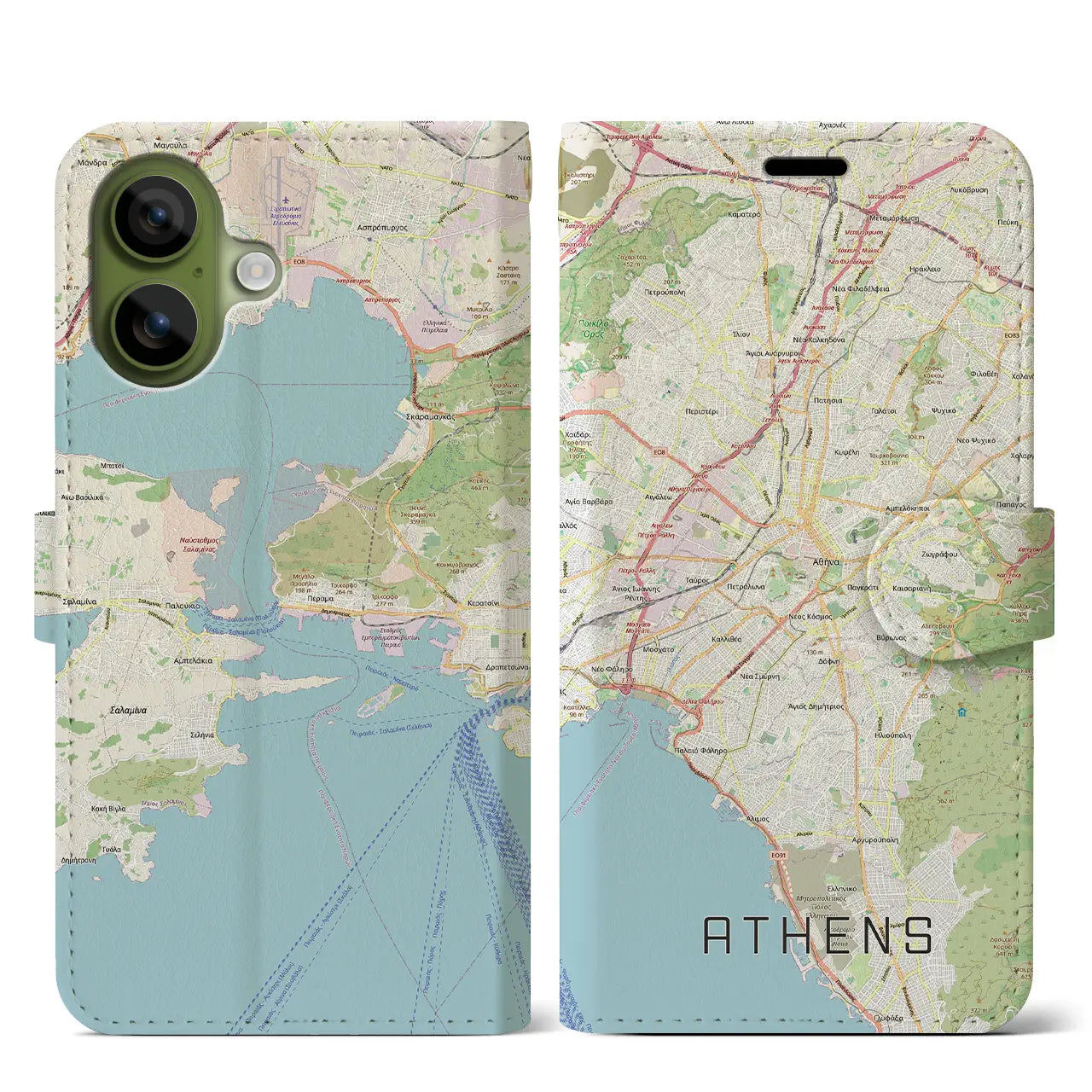 【アテネ（ギリシャ）】地図柄iPhoneケース（手帳タイプ）