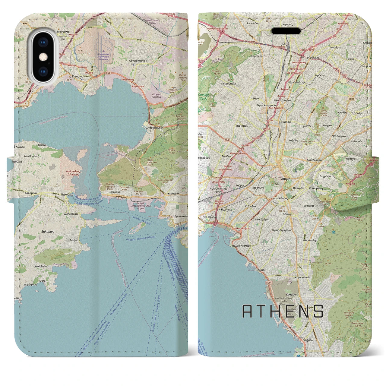 【アテネ（ギリシャ）】地図柄iPhoneケース（手帳タイプ）