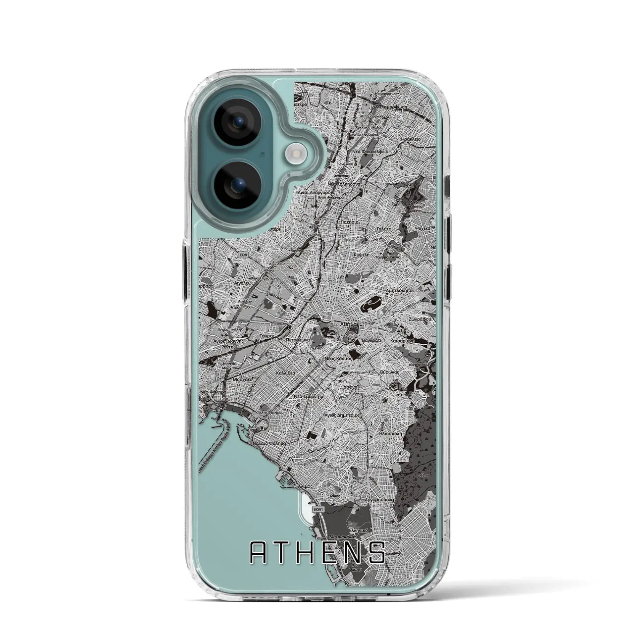 【アテネ（ギリシャ）】地図柄iPhoneケース（MagSafeタイプ）モノトーン・iPhone 16 Pro 用