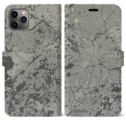 【アトランタ（アメリカ）】地図柄iPhoneケース（手帳タイプ）モノトーン・iPhone 11 Pro Max 用