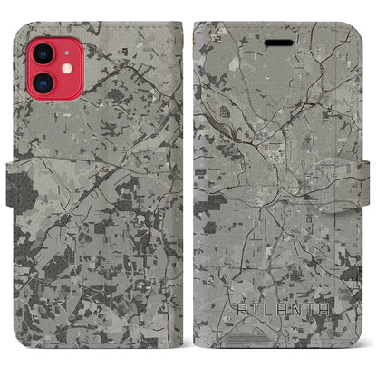 【アトランタ（アメリカ）】地図柄iPhoneケース（手帳タイプ）モノトーン・iPhone 11 用