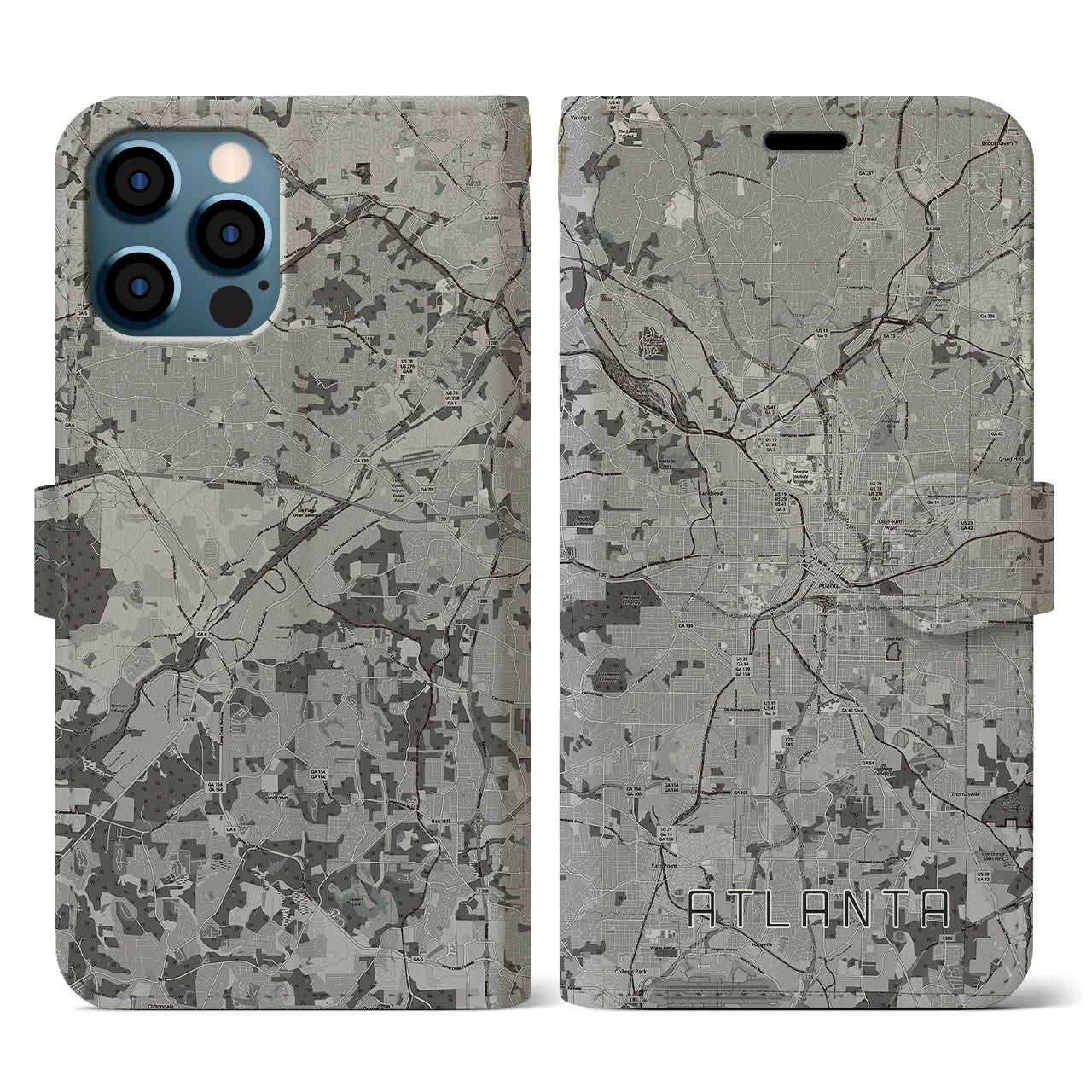 【アトランタ（アメリカ）】地図柄iPhoneケース（手帳タイプ）