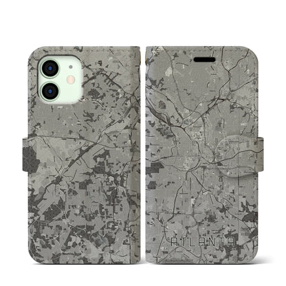 【アトランタ（アメリカ）】地図柄iPhoneケース（手帳タイプ）モノトーン・iPhone 12 mini 用