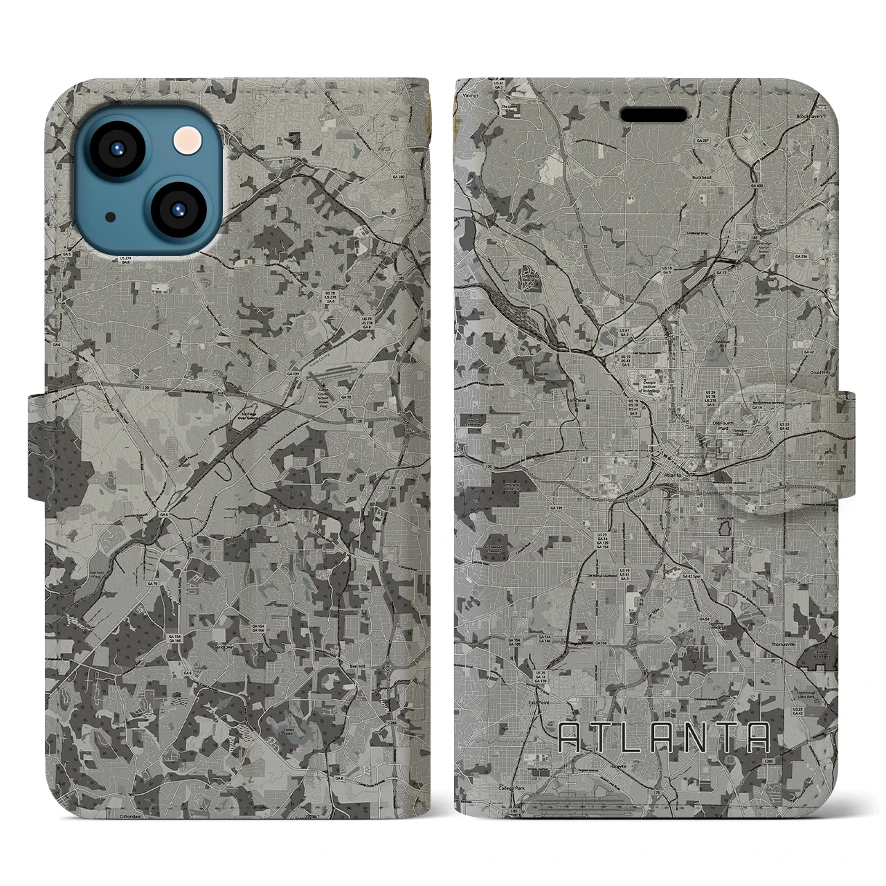 【アトランタ（アメリカ）】地図柄iPhoneケース（手帳タイプ）