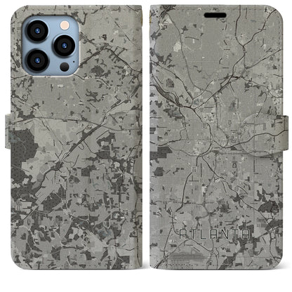 【アトランタ（アメリカ）】地図柄iPhoneケース（手帳タイプ）モノトーン・iPhone 13 Pro Max 用