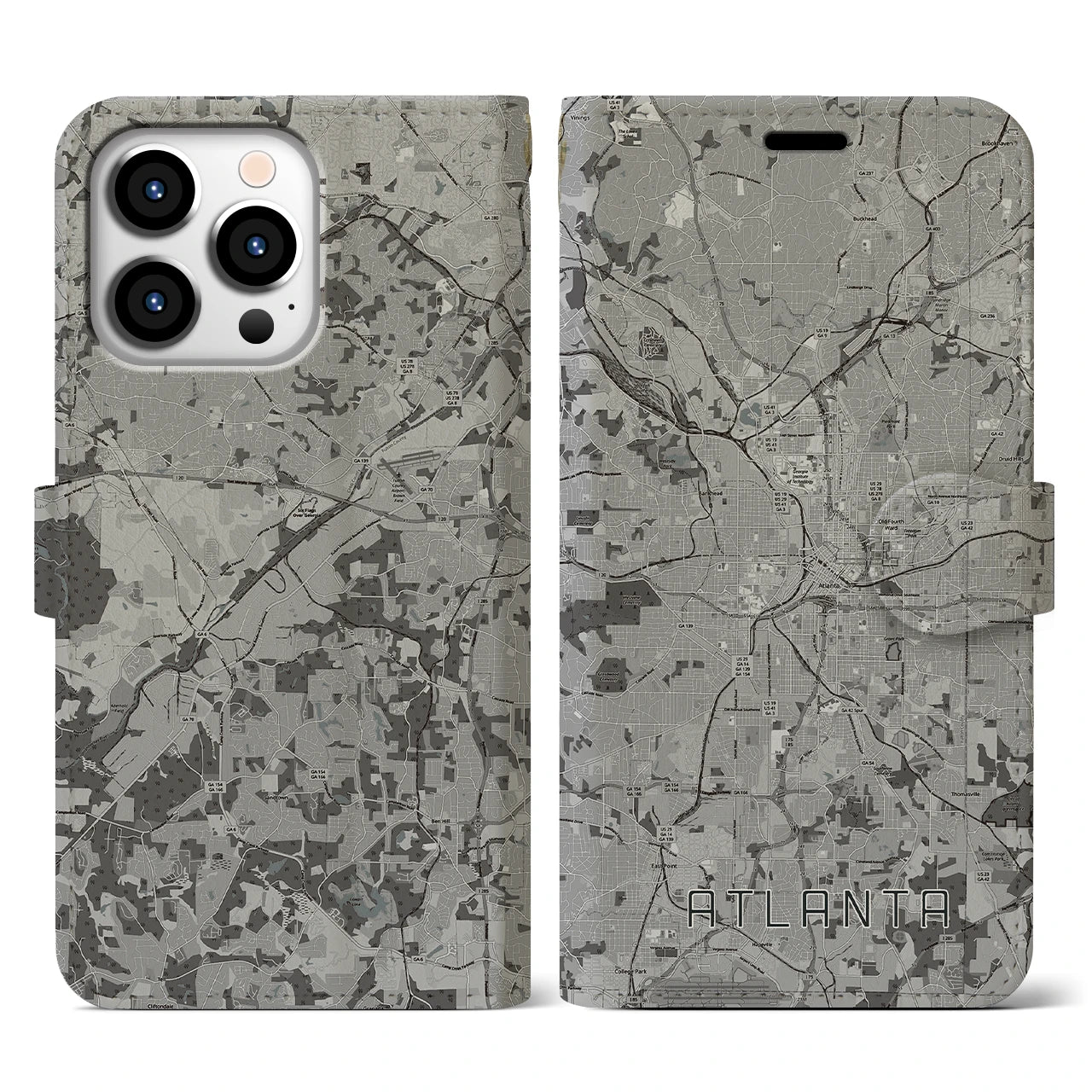 【アトランタ（アメリカ）】地図柄iPhoneケース（手帳タイプ）