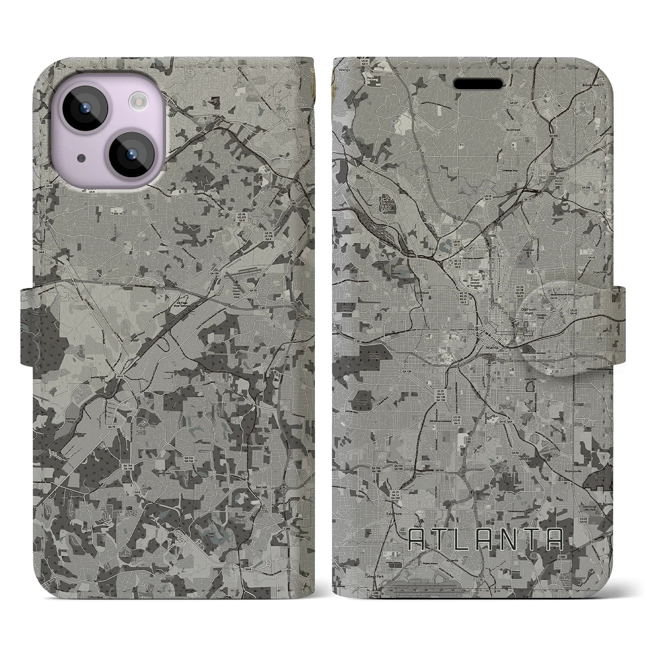 【アトランタ（アメリカ）】地図柄iPhoneケース（手帳タイプ）