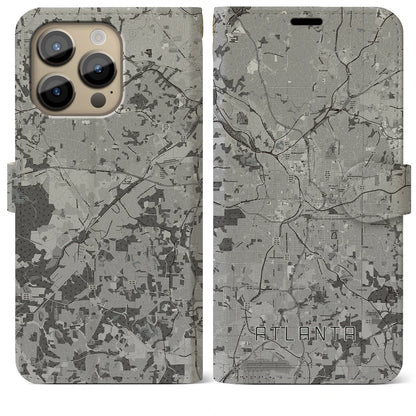 【アトランタ（アメリカ）】地図柄iPhoneケース（手帳タイプ）モノトーン・iPhone 14 Pro Max 用
