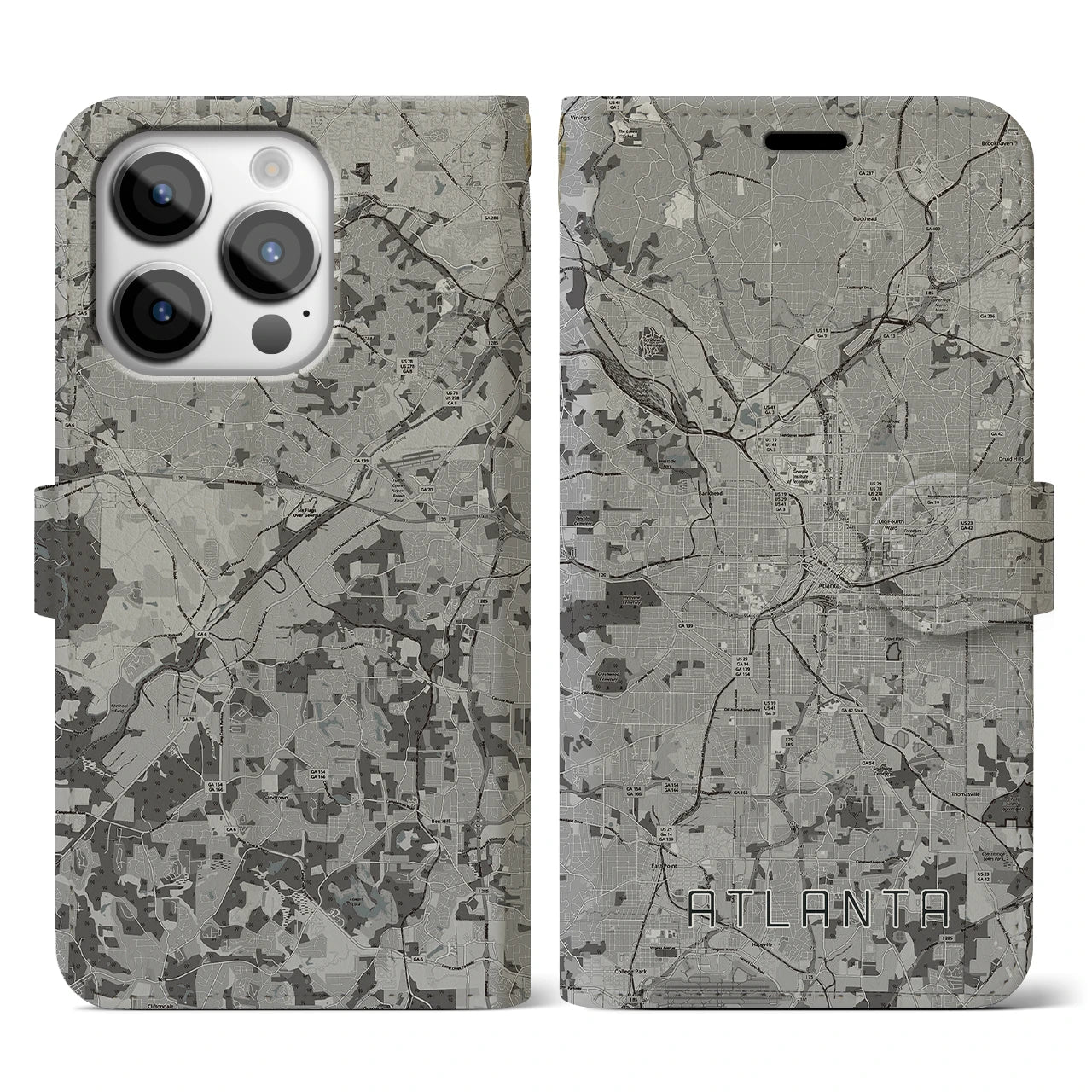 【アトランタ（アメリカ）】地図柄iPhoneケース（手帳タイプ）