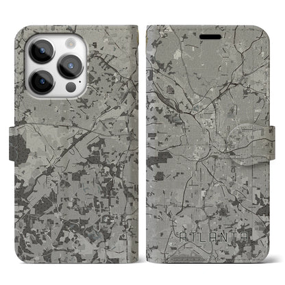 【アトランタ（アメリカ）】地図柄iPhoneケース（手帳タイプ）モノトーン・iPhone 14 Pro 用
