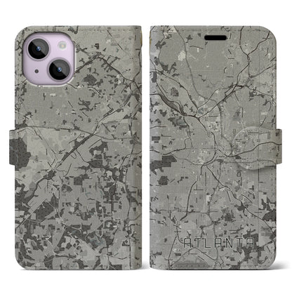 【アトランタ（アメリカ）】地図柄iPhoneケース（手帳タイプ）モノトーン・iPhone 14 用